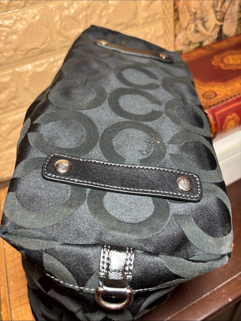 Coach Black Op Art Madison Satchel Leather Handles, Shoulder Strap, Silver Bag - Picture 9 of 17